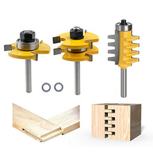Load image into Gallery viewer, Tongue and Groove Router Bit with Finger Joint Router Bit, 3PCS Shank Carbide Tool Set (1/4inch Shank)
