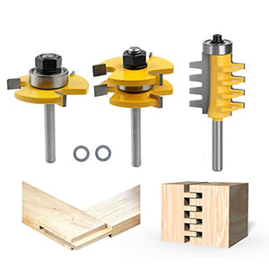 Tongue and Groove Router Bit with Finger Joint Router Bit, 3PCS Shank Carbide Tool Set (1/4inch Shank)