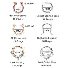 Load image into Gallery viewer, Finrezio 12Pcs 316L Stainless Steel Septum Piercing Nose Rings Hoop Cartilage Tragus Retainer Body Piercing Jewelry 8MM 16G Rose-Gold Tone &amp; Silver Tone
