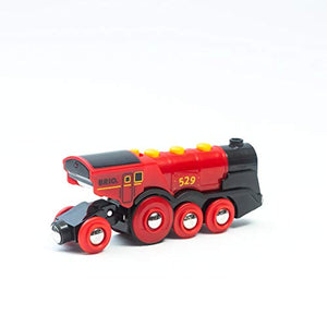 BRIO World 33592 Mighty Red Action Locomotive | Battery Operated Toy Train With Light and Sound Effects for Kids Age 3 and Up