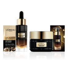 Load image into Gallery viewer, L'Oreal Paris Age Perfect Anti-Aging Midnight Face Serum 1 oz + Midnight Cream 1.7 oz, Smooths Wrinkles &amp; Firms Skin + Eye Cream &amp; Serum Sample
