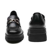 Load image into Gallery viewer, IUY Black Loafers for Women Chunky Platform Penny Shoes Classic Women's Loafers &amp; Slip-ons Shoes Dress Shoes Fashion Comfortable Womens Business Casual Shoes Metal Chain Office Work Shoes Black US 8
