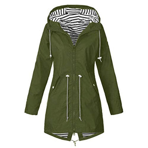 Thenxin Women's Outdoor Waterproof Jacket Zip Up Drawstring Hooded Long Trench Raincoat(Green,XXXXXL)