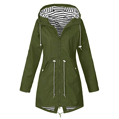 Thenxin Women's Outdoor Waterproof Jacket Zip Up Drawstring Hooded Long Trench Raincoat(Green,XXXXXL)