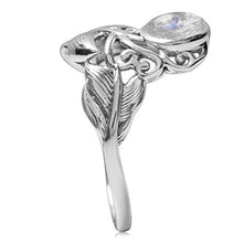 Load image into Gallery viewer, Silvershake Natural Moonstone White Gold Plated 925 Sterling Silver Feather Victorian Style Ring Size 6
