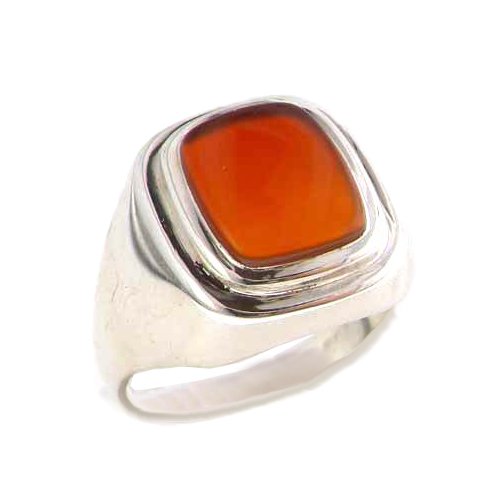 Gents Solid 925 Sterling Silver Natural Carnelian Mens Signet Ring - Size 11 - Sizes 6 to 13 Available