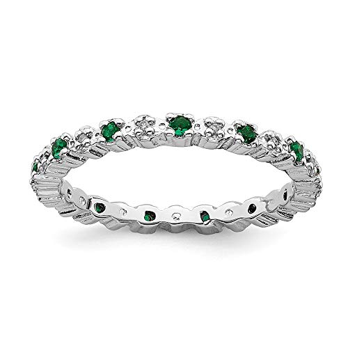 925 Sterling Silver Created Green Emerald Diamond Band Ring Size 7.00 Stone Stackable Gemstone Birthstone May Fine Jewelry For Women Gifts For Her