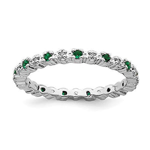 925 Sterling Silver Created Green Emerald Diamond Band Ring Size 7.00 Stone Stackable Gemstone Birthstone May Fine Jewelry For Women Gifts For Her