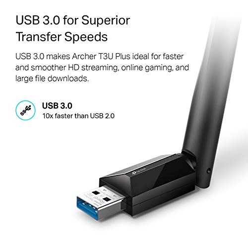 Load image into Gallery viewer, TP-Link USB WiFi Adapter for Desktop PC, AC1300Mbps USB 3.0 WiFi Dual Band Network Adapter with 2.4GHz/5GHz High Gain Antenna(Archer T3U Plus), MU-MIMO, Windows 11/10/8.1/8/7/XP, Mac OS 10.9-10.15
