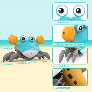 Adebena Sensing Crawling Crab, Tummy Time Baby Toys with Music Sounds & Lights, Fun Early Development Walking Dancing Crab Toy, Infant Birthday Gifts for Babies Boys Girls Toddlers, USB Rechargeable