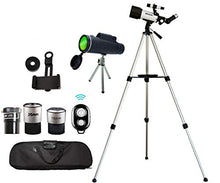 Load image into Gallery viewer, Astronomical Telescopes + Monocular Travel Scope 70mm Aperture 400mm AZ Mount Astronomical Refractor Telescopes for Kids Adults Beginners - Portable Bag, Smartphone Adapter, Camera Remote
