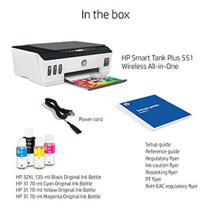 HP Smart Tank Plus 551 Wireless All-in-One Ink Tank Printer, up to 2 Years of Ink in Bottles, Mobile Remote Print, Scan, Copy, Works with Alexa (6HF11A)