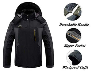 Men's Waterproof Ski Jacket Fleece Windproof Mountain Winter Snow Jacket Army Cotton Warm Outdoor Sport Rain Coat with Hooded BLACK GRAY
