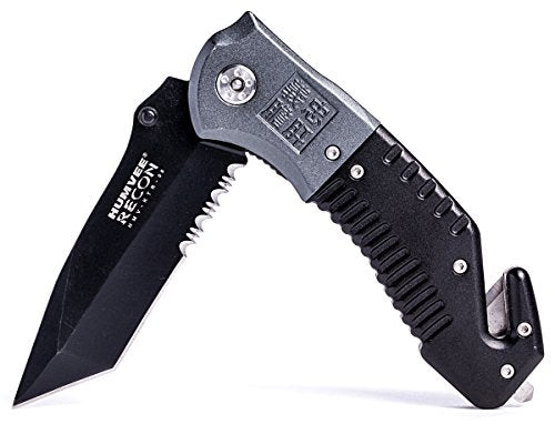 Load image into Gallery viewer, Humvee HMV-KTR-08 Recon 8 Folding Knife with Partially Serrated Stainless Steel Blade and Metal Pocket Clip, Black