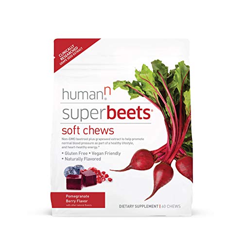 humanN SuperBeets Soft Chews | Grape Seed Extract and Non-GMO Beet Powder Helps Support Healthy Circulation, Blood Pressure, and Energy, Pomegranate-Berry Flavor, 60-Count