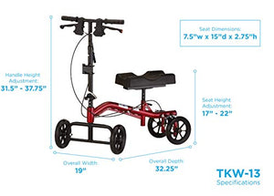 NOVA Medical Products Heavy Duty Knee Scooter, Steerable Knee Scooter with 400 lb Weight Capacity, Bariatric Knee Walker, Crutch Alternative, Metallic Red Color