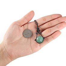 Load image into Gallery viewer, PESOENTH Natural Green Aventurine Crystal Ball Gemstone Healing Necklace Women Jewelry,16mm Jade Bead Round Stone Wire Wrapped Teardrop Pendant Necklace Gun Black Chain
