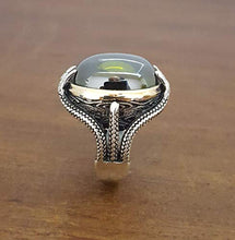 Load image into Gallery viewer, Beautiful Handcrafted 925K Sterling Silver Mens Ring With CZ Peridot Stone
