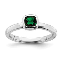 Load image into Gallery viewer, Solid 925 Sterling Silver Stackable Cushion Cut Created Emerald Green May Gemstone Ring Eternity Band Size 7
