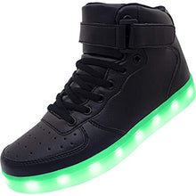 Load image into Gallery viewer, APTESOL Kids Youth LED Light Up Sneakers Unisex Boys Girls High Tops Cute Cool Flashing Shoes Halloween Xmas School Birthday Party Dancing Shoes (Black, 3 Little Kid)

