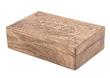 Load image into Gallery viewer, DharmaObjects Hamsa Hand of Fatima Hand Carved Jewelry Trinket Keepsake Wooden Storage Box (Fatima Hand, Large)
