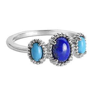 Carolyn Pollack Sterling Silver Turquoise and Blue Lapis Gemstone 3-Stone Ring Size 10