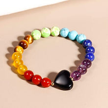Load image into Gallery viewer, Jewever 7 Chakra Crystals with Heart Black Obsidian Bracelet for Women Healing Bracelet with Real Stones Balance Yoga Meditation Beaded Bracelets
