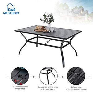 MFSTUDIO 7 Piece Outdoor Patio Dining Set 6 Spring Motion Cushion Chairs, 1 Rectangular Table with 1.57" Umbrella Hole Furniture Sets for Lawn Backyard Garden