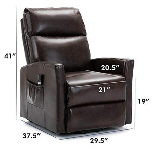 Lift Recliner Chair, Bonzy Home Overstuffed Lift Chairs for Elderly with Remote, 3 Position & Side Pocket, Power Reclining Chair for Living Room Home Theater Seating, Faux Leather, Brown
