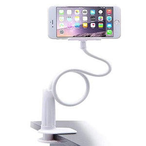 Cell Phone Clip on Stand Holder - with Grip Flexible Long Arm Gooseneck Bracket Mount Clamp for iPhone X/8/7/6/6s Plus Samsung S8/S7, Used for Bed, Desktop (White)