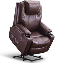 Load image into Gallery viewer, Mcombo Large Power Lift Recliner Chair with Massage and Heat for Elderly Big and Tall People, 3 Positions, 2 Side Pockets and Cup Holders, USB Ports, Faux Leather 7517 (Large, Dark Brown)
