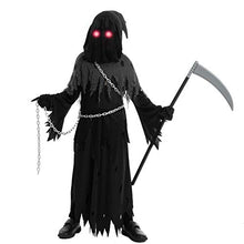 Load image into Gallery viewer, Spooktacular Creations Child Unisex Glowing Eyes Reaper Costume for Creepy Phantom Halloween Costume (X-Large(12-14 yr)) Black
