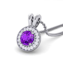 Load image into Gallery viewer, Diamond Pendants 1/2 cttw Certified Natural Diamond &amp; Amethyst Halo Necklace Pendant in 14 K Solid Gold Trending Designs (IJ color, SI clarity)
