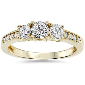 1ct 3 Stone Diamond Engagement Ring 14K Yellow Gold - Size 7