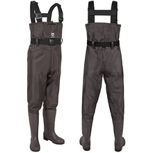 Load image into Gallery viewer, TIDEWE Bootfoot Chest Wader, 2-Ply Nylon/PVC Waterproof Fishing &amp; Hunting Waders with Boot Hanger for Men and Women Brown Size 12
