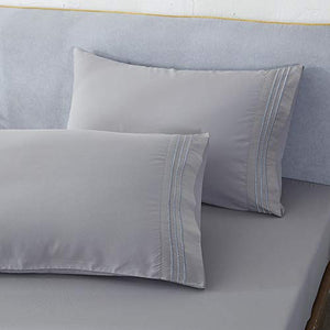 Shilucheng Queen Size Bed Sheets Set Microfiber 1800 Thread Count Percale Super Soft and Comforterble 16 Inch Deep Pockets Wrinkle Fade and Hypoallergenic - 4 Piece (Queen, Grey)