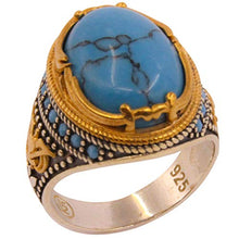 Load image into Gallery viewer, Solid 925 Sterling Silver Rings for Men Turkish Handmade Simulated Turquoise Luxury Design Premium Quality (9)
