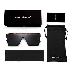 JIM HALO Flat Top Shield Sunglasses Square Mirror Rimless Glasses for Women Men (Tortoise Frame/Grey Lens)