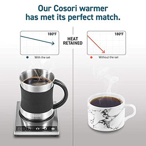 COSORI Coffee Mug Warmer & Mug Set, Beverage Cup Warmer for Desk Home Office Use, Coffee gifts, Electric 24 Watt, Touch Tech & LCD Digital Display, 304 Stainless Steel, 17 oz, Mug lid