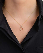 Load image into Gallery viewer, 14k solid yellow gold wishbone necklace, Zoe Lev jewelry
