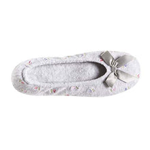 Load image into Gallery viewer, isotoner Women's Embroidered Terry Ballerina Slippers, Heather Grey, 5-6 M US
