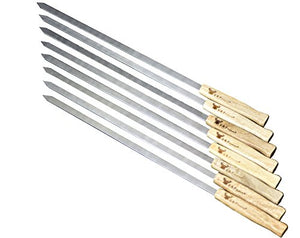 17-Inch Long, Large Stainless Steel Brazilian-style BBQ Skewers with hardwood Handle, Kebab Kabob Skewers, 3/8 Inch Wide Blade, Set of 8 Skewer with heavy-duty Travel Bag