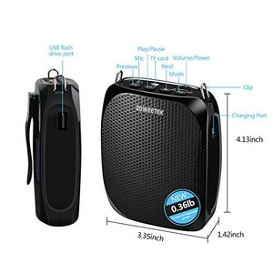 Zoweetek Portable Rechargeable Mini Voice Amplifier with Wired Microphone Headset and Waistband, Supports MP3 Format Audio for Teachers, Singing, Coaches, Training, Presentation, Tour Guide