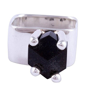 NOVICA Obsidian .925 Sterling Silver Taxco Ring, Facets'