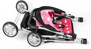 The New York Doll Collection First Doll Twin Stroller - Cutest Heart Design Baby Doll Strollers - Great Toy Gift for Toddlers and Girls