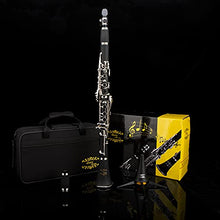 Load image into Gallery viewer, Glory Clarinet GLY-PBK Professional Ebonite Bb Clarinet with 10 Reeds, Stand, Hard Case, Cleaning Cloth, Cork Grease, Mouthpiece Brush and Pad Brush, Black
