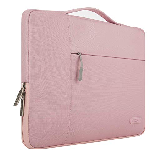 MOSISO Laptop Sleeve Compatible with MacBook Pro 15 inch Touch Bar A1990 A1707, 14 HP Acer Chromebook, 2019 Surface Laptop 3 15, Polyester Multifunctional Briefcase Bag, Pink
