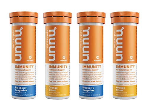 Nuun Immunity: Immune Support Hydration Supplement, Electrolytes, Antioxidants, Vitamin C, Zinc, Turmeric, Elderberry, Ginger, Echinacea - Blueberry Tangerine + Orange Citrus - 4 Tubes (40 Servings)