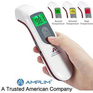 Amplim No Touch Forehead Thermometer, Infrared Digital Temperature for Babies Kids Adults, Touchless Hospital Medical Grade Temp, FSA HSA Eligible, Red White