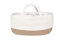 Load image into Gallery viewer, Mila Millie Baby Large Cotton Rope Diaper Caddy | Organizer Storage Bin for Nursery Essentials | Portable Bag for Changing Table and Car | 100% Natural Cotton | Eco Friendly (White &amp; Biege)
